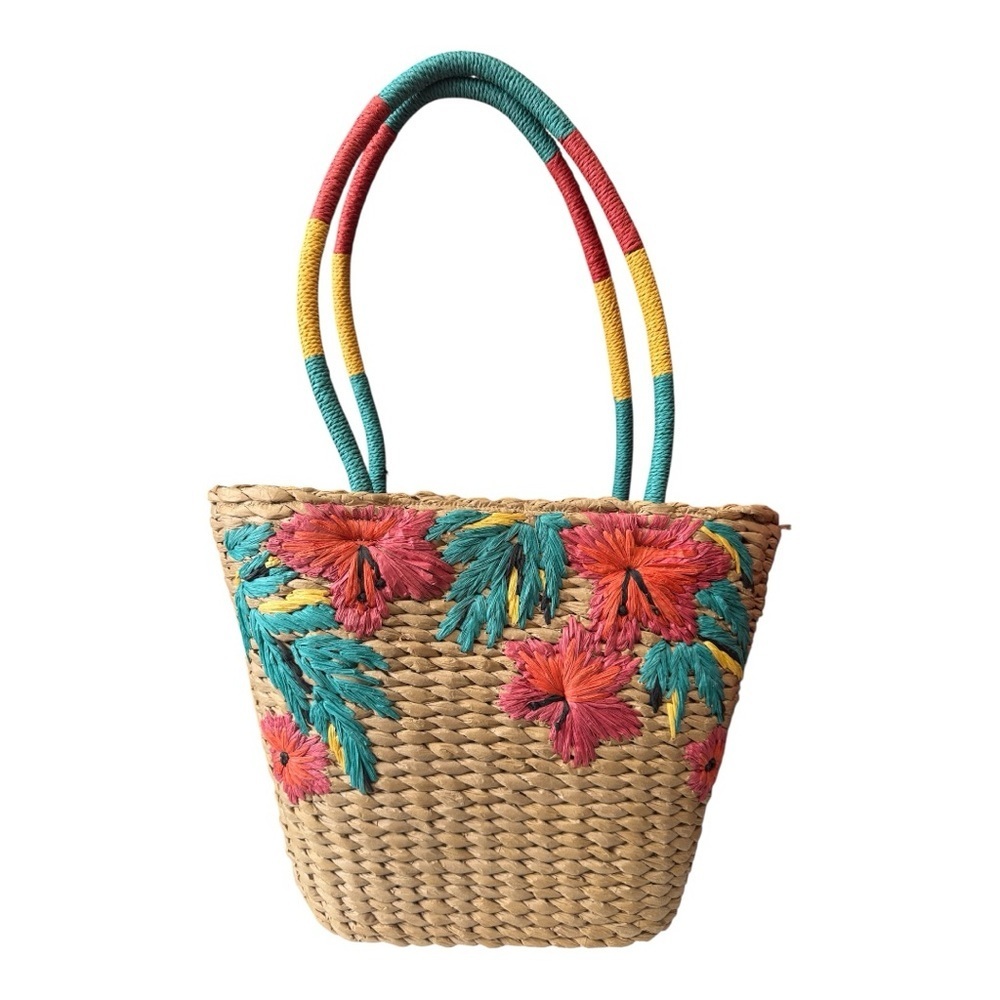 Patricia Nash “Florina” Straw Tote Bag - Floral Embroidered Boho Summer - NWT